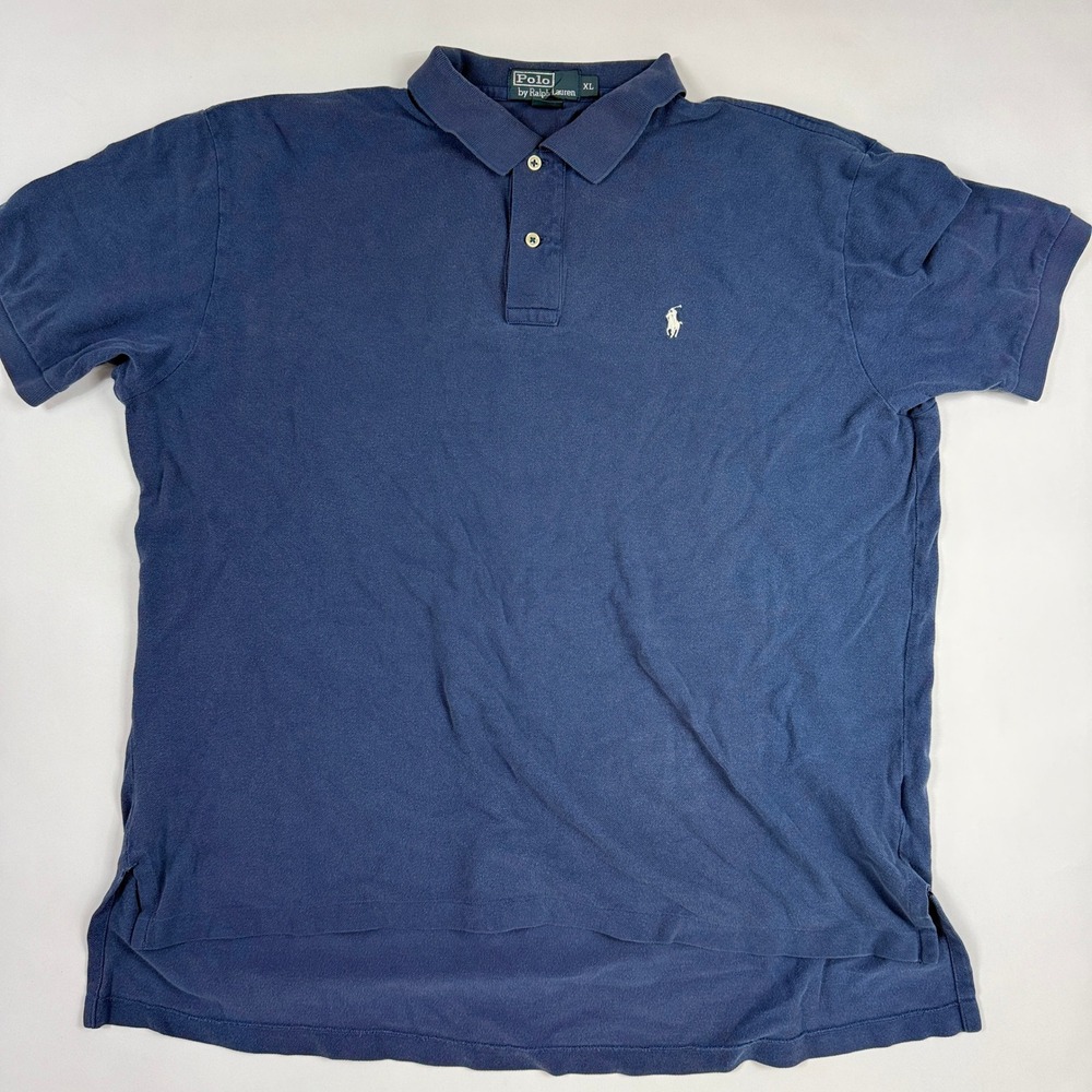 Vintage Polo Ralph Lauren Mens XL Navy Blue Pique Cotton Short Sleeve Polo Shirt